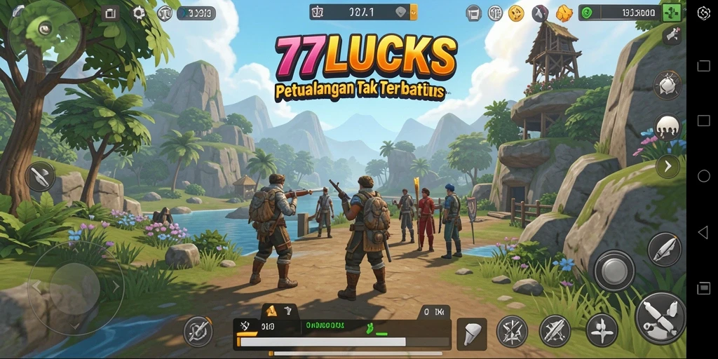Screenshot gameplay 77LUCKS yang menunjukkan eksplorasi dalam dunia terbuka.