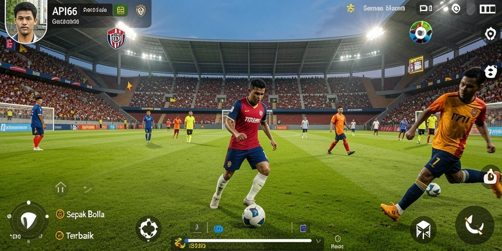 Tampilan gameplay seru di lapangan sepak bola.