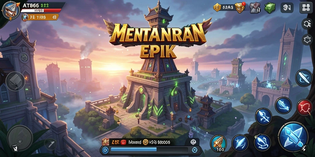 Tangkapan layar gameplay AT866 menampilkan aksi menara pertahanan yang intens.