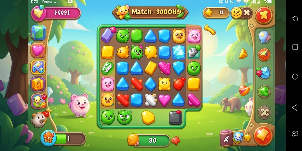 Tampilan gameplay D73 yang menarik dengan berbagai tantangan Match-3.