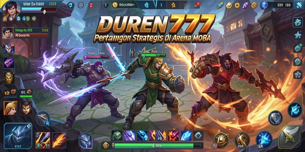 Tampilan seru gameplay DUREN777 dalam arena pertarungan MOBA.
