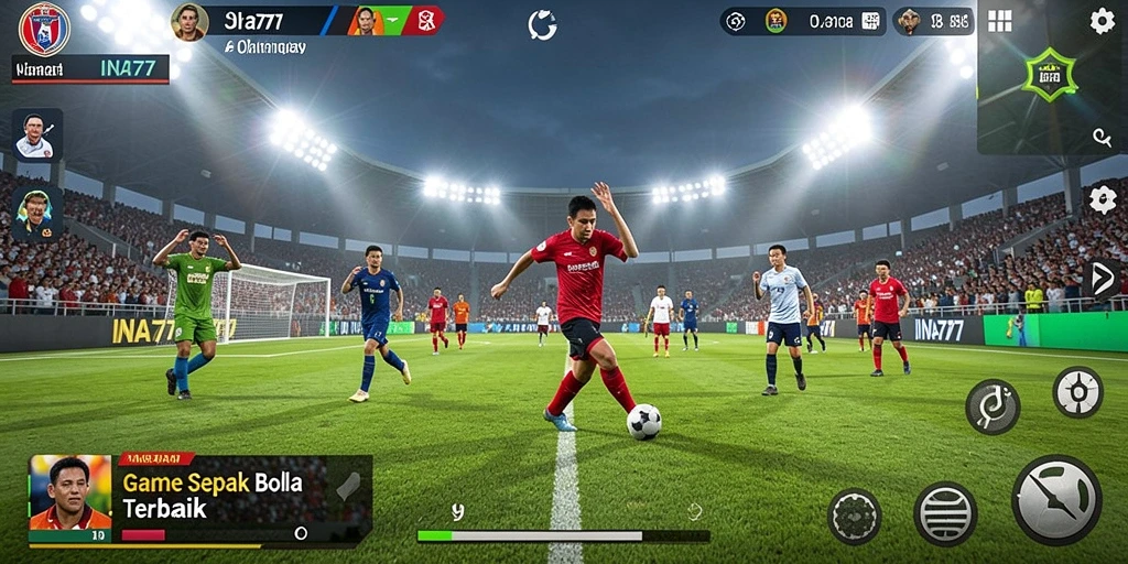 Screenshot utama INA777 menampilkan aksi seru dalam permainan sepak bola.