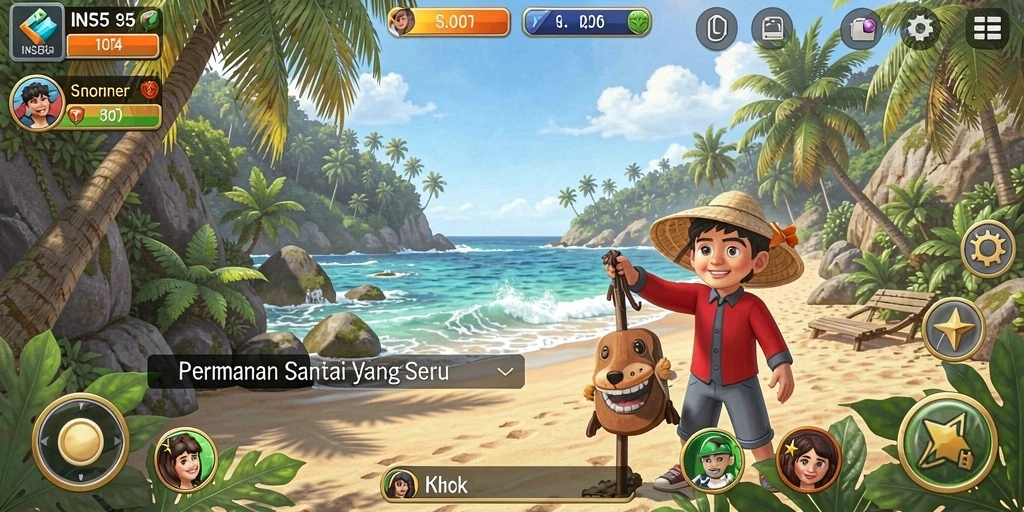 Screenshot menunjukkan gameplay santai dan penuh warna dalam INS55.