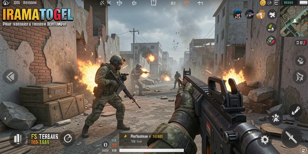 Screenshot gameplay IRAMATOGEL menampilkan aksi tembak-menembak yang mendebarkan.