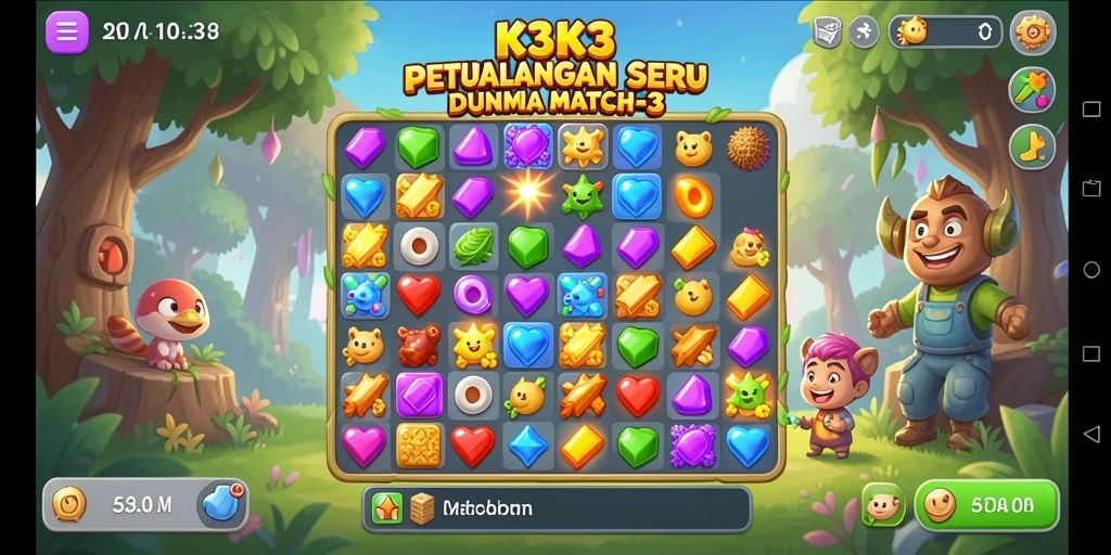 Tangkapan layar gameplay K3K3 yang menampilkan aksi Match-3 yang seru.