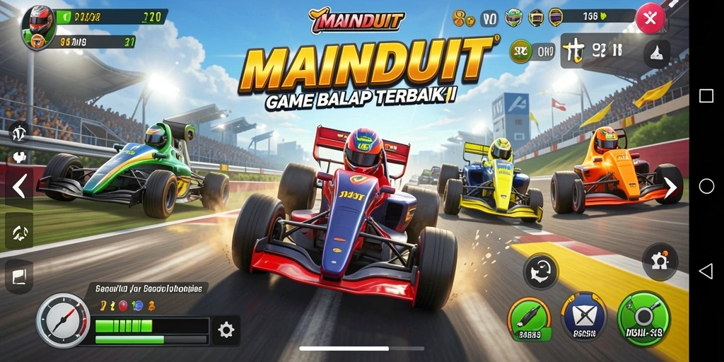 Screenshot gameplay MAINDUIT yang menampilkan aksi balapan seru.