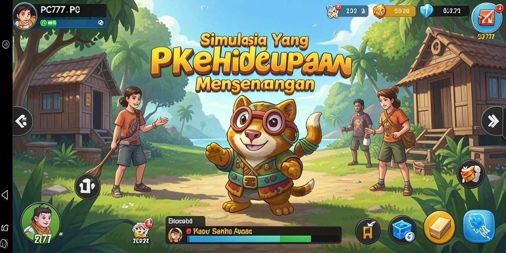 Tangkapan layar gameplay PC777 menunjukkan berbagai aktivitas simulasi.