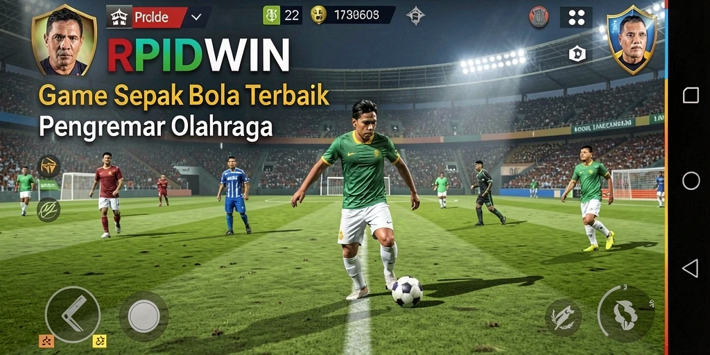 Screenshot gameplay RPIDWIN dengan aksi sepak bola yang seru
