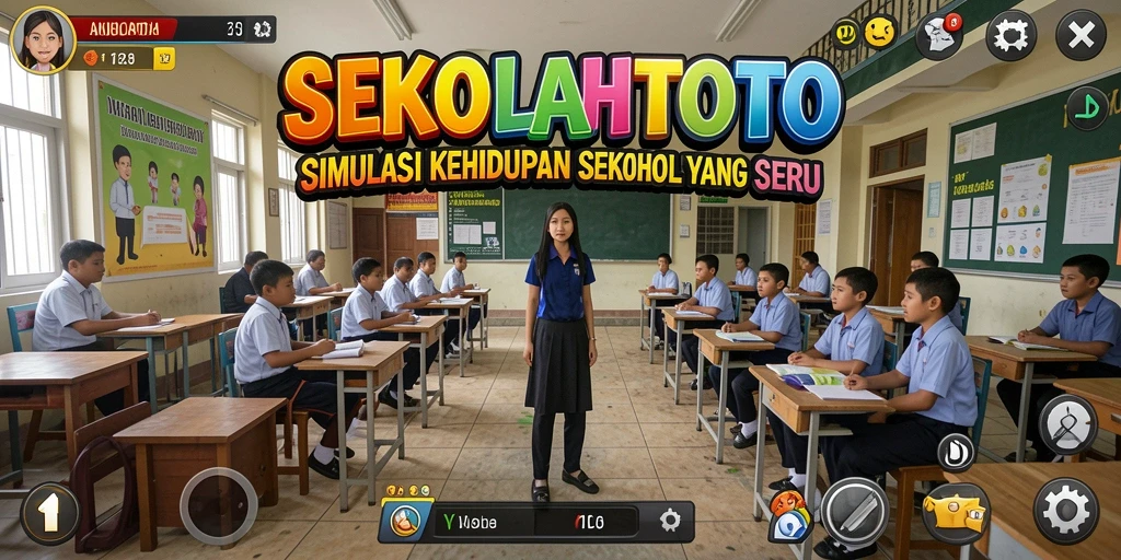 Tampilan gameplay SEKOLAHTOTO yang menggambarkan aktivitas di sekolah.