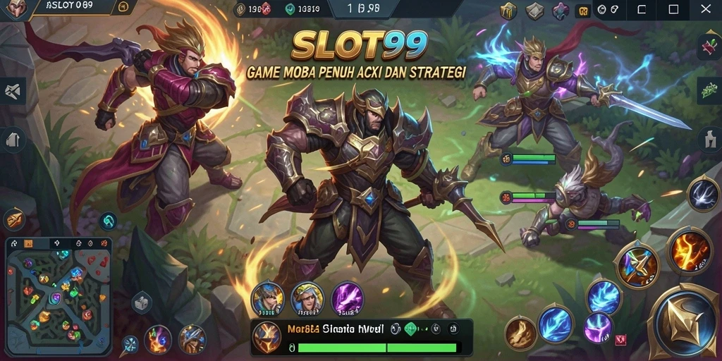 Gameplay SLOT99 yang seru dan dinamis dalam pertarungan MOBA.