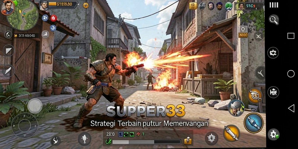 Tampilan gameplay SUPER33 dengan pertempuran strategi yang mendebarkan.