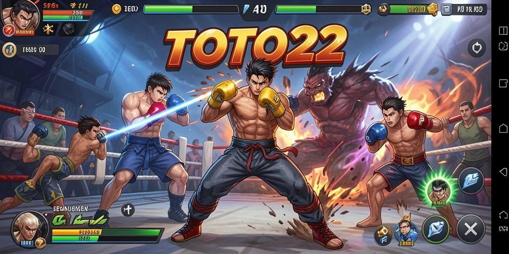 Screenshot gameplay TOTO22 menampilkan pertarungan yang intens dan karakter yang dinamis.
