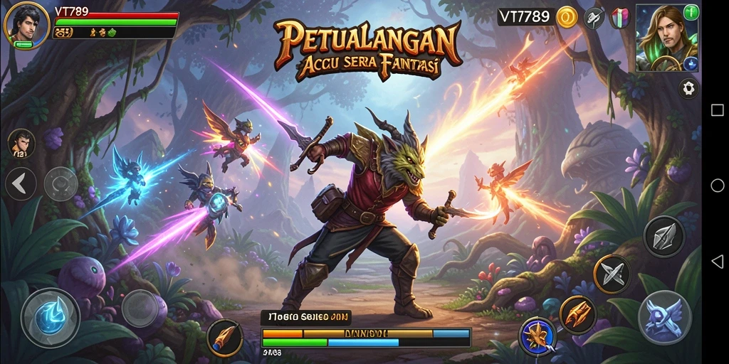 Tampilan tangkapan layar utama VT789 menampilkan aksi pertarungan seru.